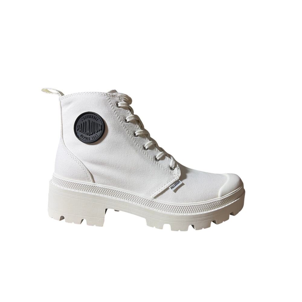 Palladium Pallabase Canvas Twill Combat Ankle Boots in Star White Size 9 NEW